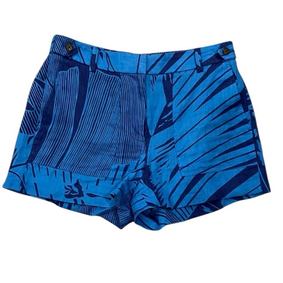J. Crew Pants - J.Crew blue linen tropical palm shorts size 4